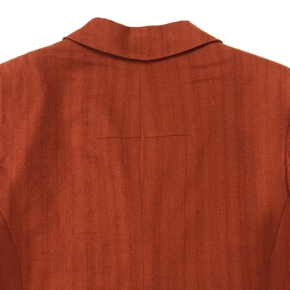 Topshop Rust Self Stripe linen blend double breasted notched collar blazer 6 - Picture 15 of 16